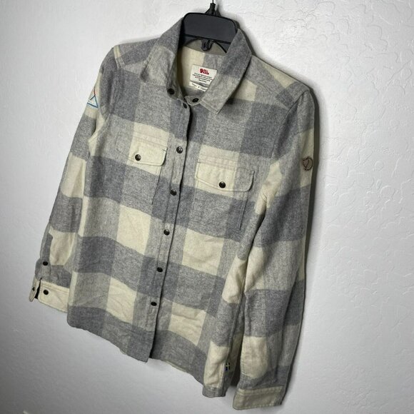 Fjallraven Gray White Plaid Check Canada Wool Flannel Shirt - Picture 2 of 11